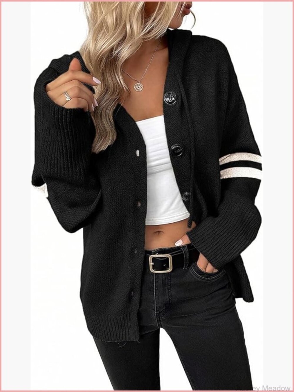 Women's Open Front Cardigan Sweater Long Sleeve Hooded Button Down Cable Knit